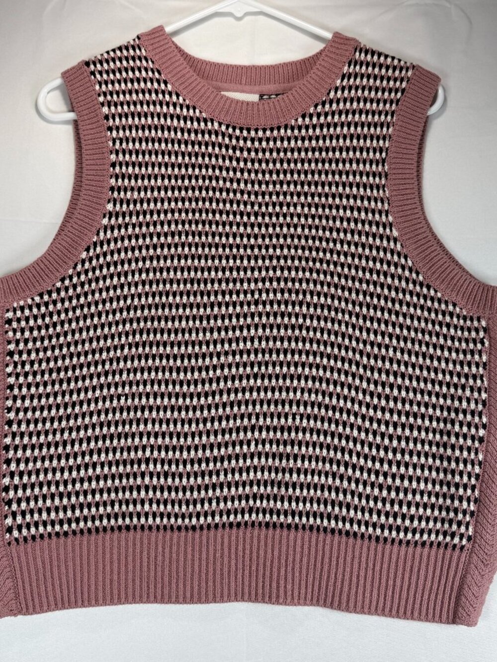 Varley Knowles Textured Knit Vest Medium 100% Cotton Dusty Pink Black White
